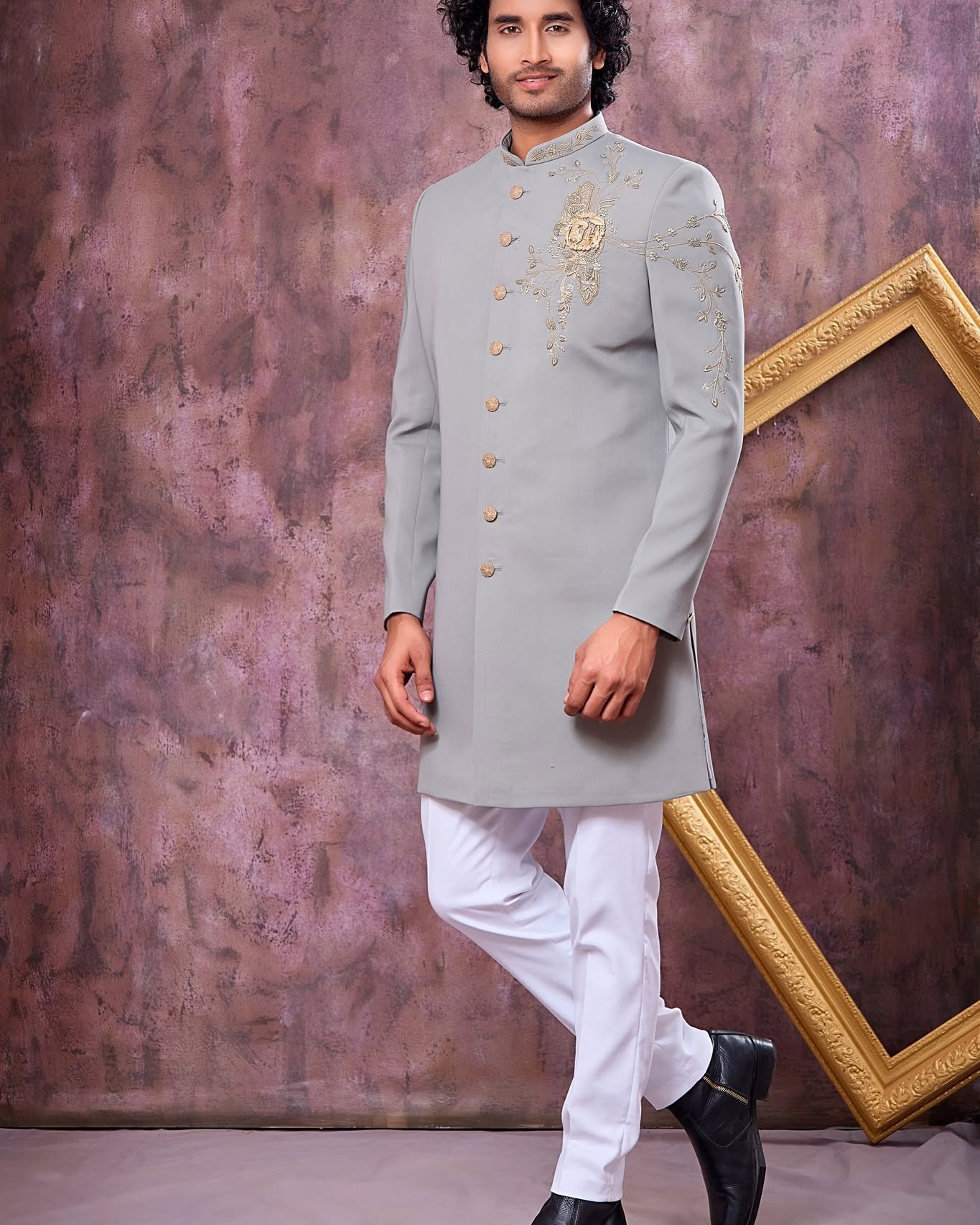 Elevate your ethnic style with this Designer Grey Indo Western for Men a perfect choice for weddings, receptions, parties and special occasions.
